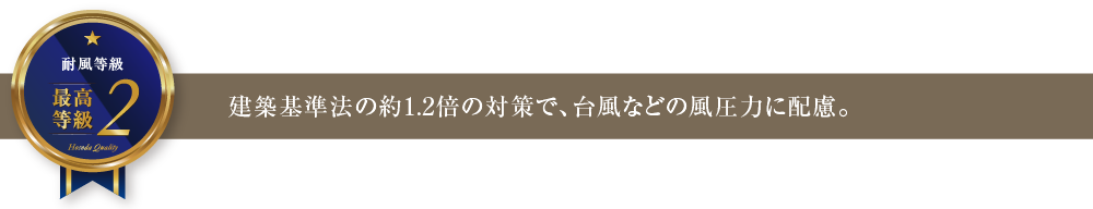 建築基準法の約1.2倍の対策で、台風などの風圧力に配慮。