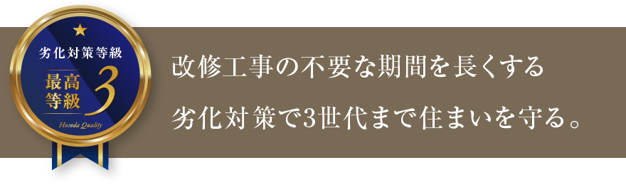 改修工事の不要な期間を長くする劣化対策で3世代まで住まいを守る。