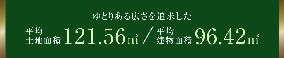 ゆとりある広さを追求した 平均土地面積121.56㎡ 平均建物面積 96.42㎡