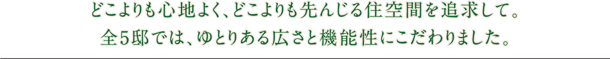 どこよりも心地よく、どこよりも先んじる住空間を追求して。全5邸では、ゆとりある広さと機能性にこだわりました。