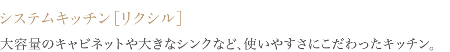 大容量のキャビネットや大きなシンクなど、使いやすさにこだわったキッチン。