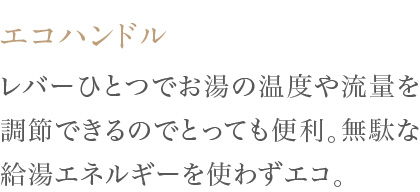 レバーひとつでお湯の温度や流量を調節できるのでとっても便利。無駄な給湯エネルギーを使わずエコ。