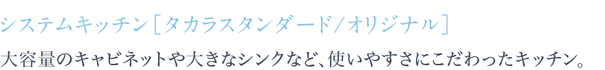 大容量のキャビネットや大きなシンクなど、使いやすさにこだわったキッチン。