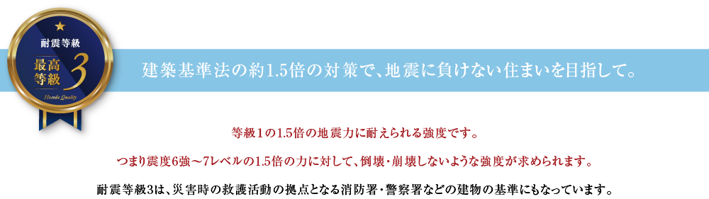 耐震等級3 建築基準法の約1.5倍の対策で、地震に負けない住まいを目指して。