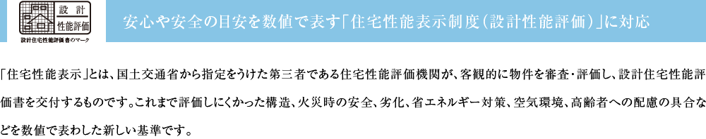 安心や安全の目安を数値で表す「住宅性能表示制度（設計性能評価）」に対応