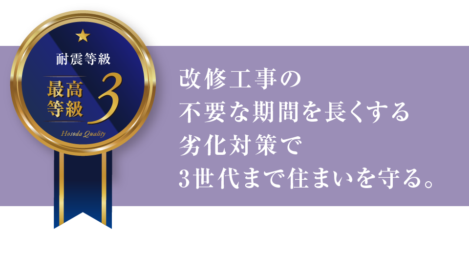 改修工事の不要な期間を長くする劣化対策で3世代まで住まいを守る。