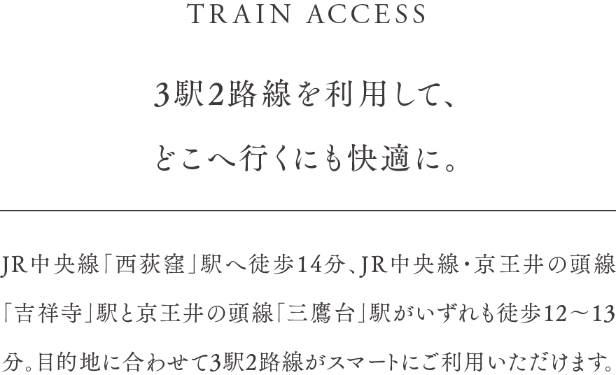 3駅2路線を利用して、どこへ行くにも快適に。