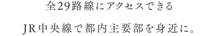 全29路線にアクセスできるJR中央線で都内主要部を身近に。