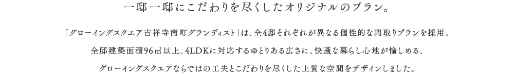 一邸一邸にこだわりを尽くしたオリジナルのプラン。