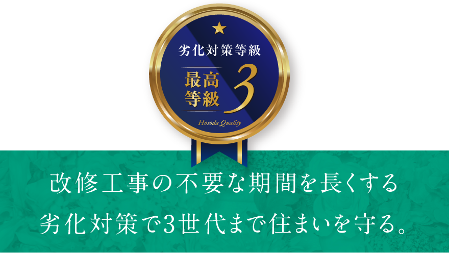 改修工事の不要な期間を長くする劣化対策で3世代まで住まいを守る。