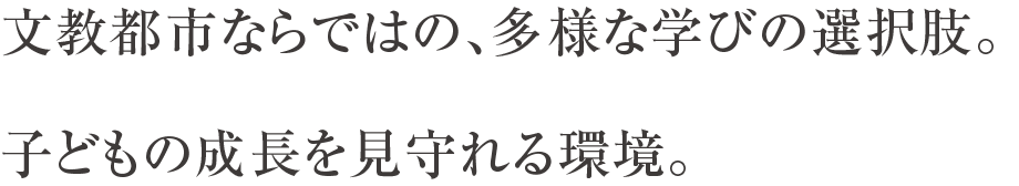 文教都市ならではの、多様な学びの選択肢。子どもの成長を見守れる環境。