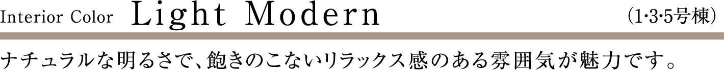 Light Modern （1・3・5号棟）ナチュラルな明るさで、飽きのこないリラックス感のある雰囲気が魅力です。