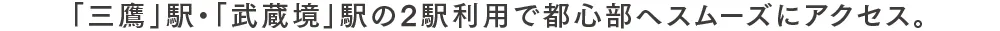 「三鷹」駅・「武蔵境」駅の2駅利用で都心部へスムーズにアクセス。