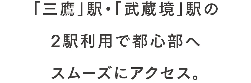 「三鷹」駅・「武蔵境」駅の2駅利用で都心部へスムーズにアクセス。