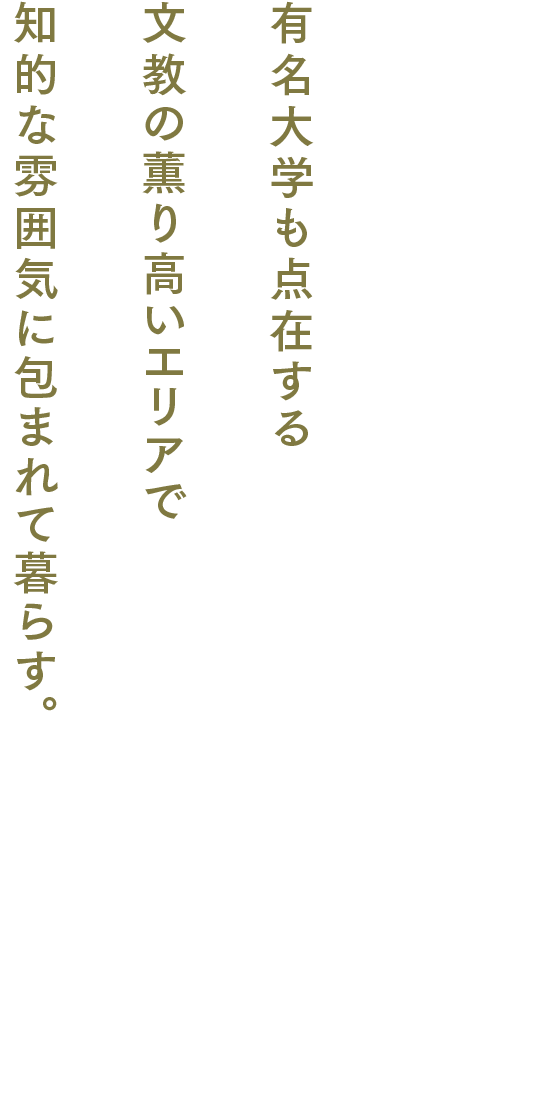 有名大学も点在する文教の薫り高いエリアで知的な雰囲気に包まれて暮らす。