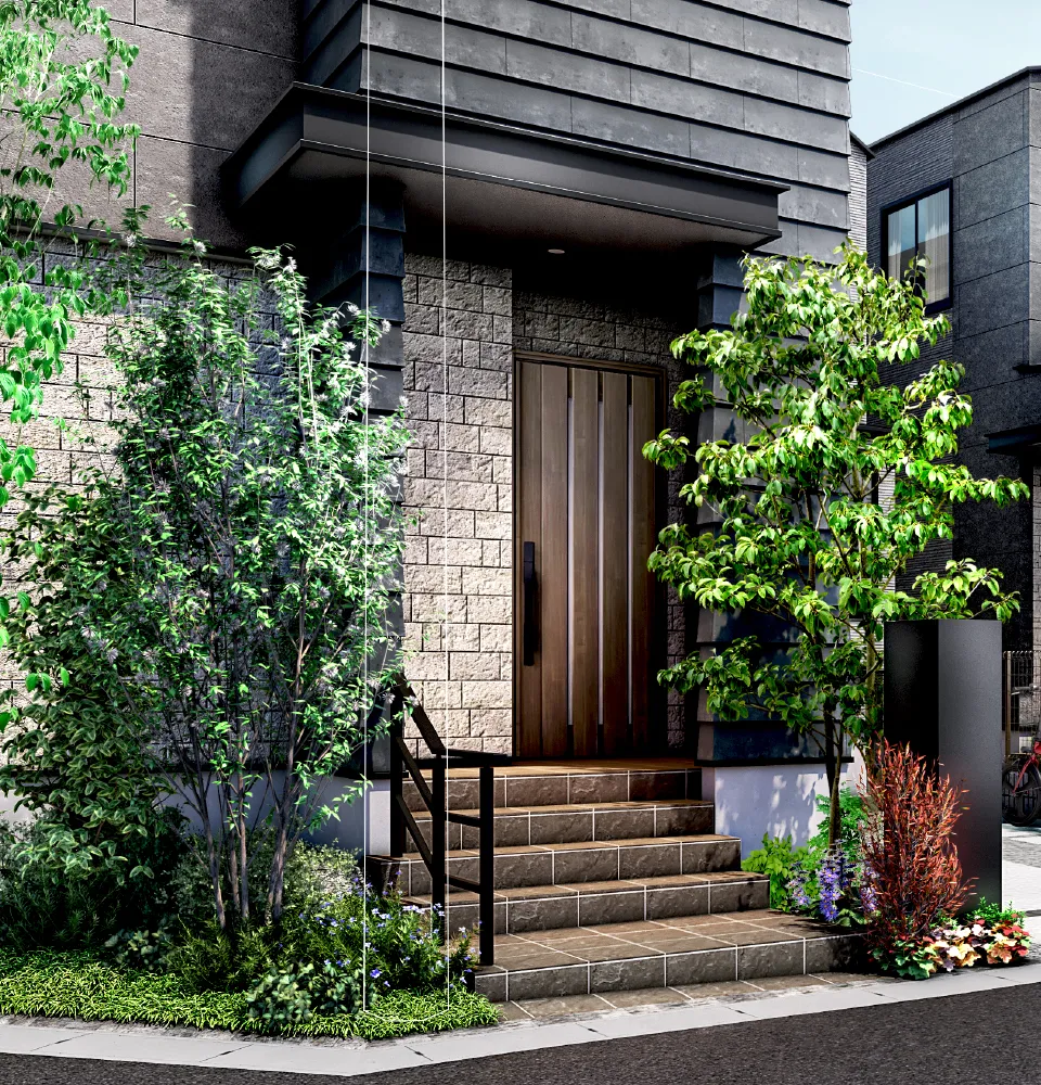 建物の重厚感と格調高さを演出するデザインウォール。
