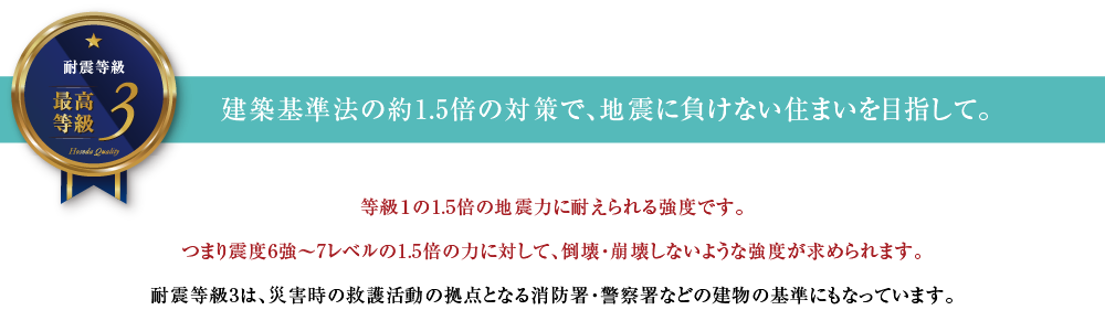 耐震等級3 建築基準法の約1.5倍の対策で、地震に負けない住まいを目指して。